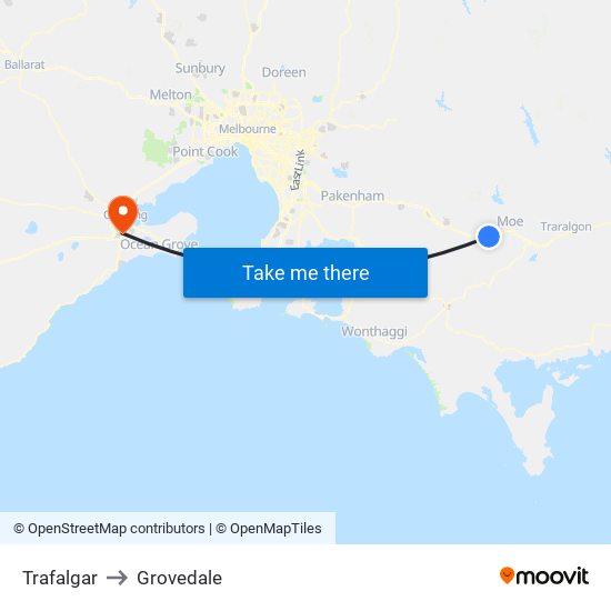 Trafalgar to Grovedale map