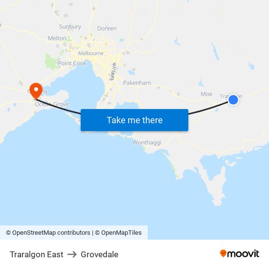 Traralgon East to Grovedale map