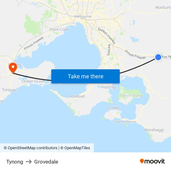 Tynong to Grovedale map