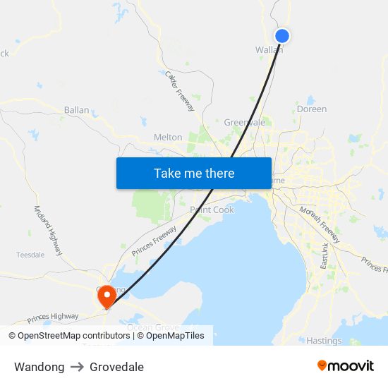 Wandong to Grovedale map