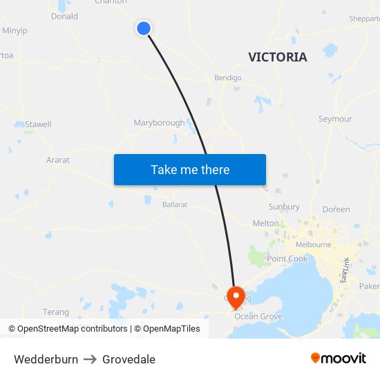 Wedderburn to Grovedale map