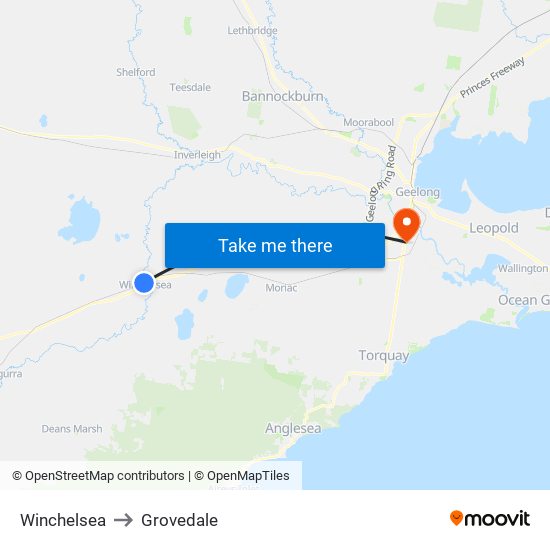 Winchelsea to Grovedale map
