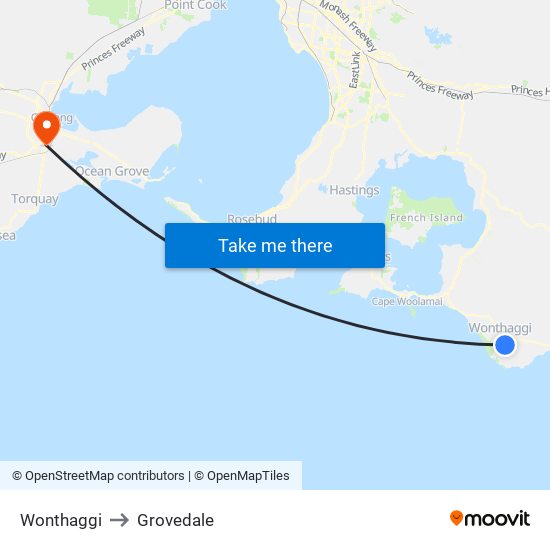 Wonthaggi to Grovedale map