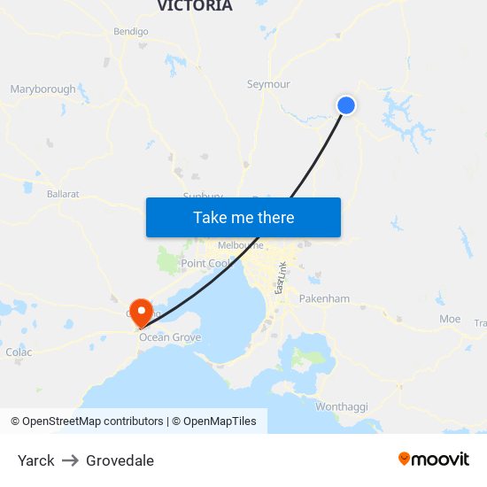 Yarck to Grovedale map
