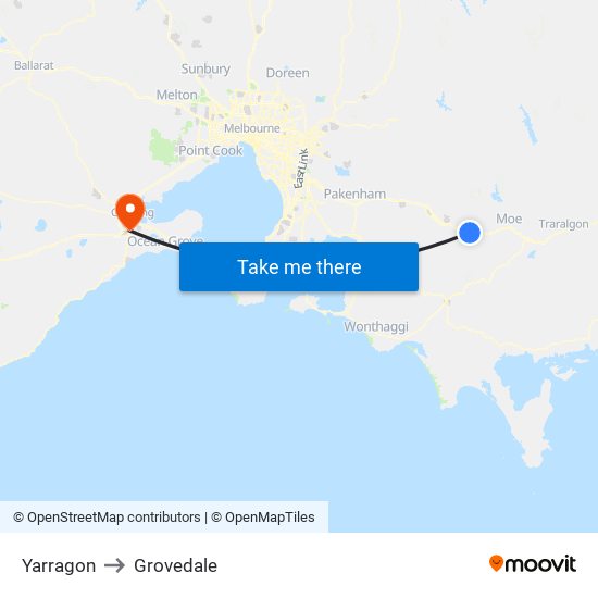 Yarragon to Grovedale map