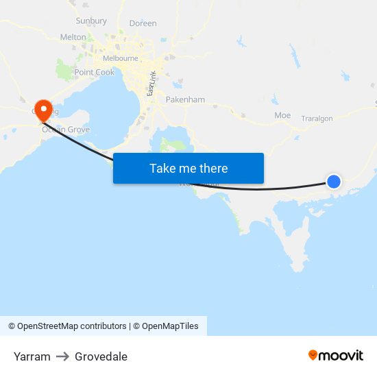 Yarram to Grovedale map