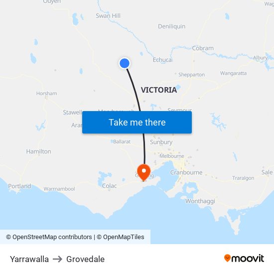 Yarrawalla to Grovedale map