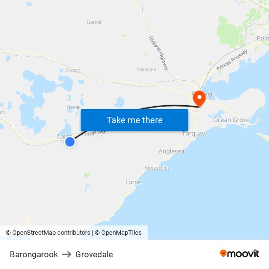 Barongarook to Grovedale map