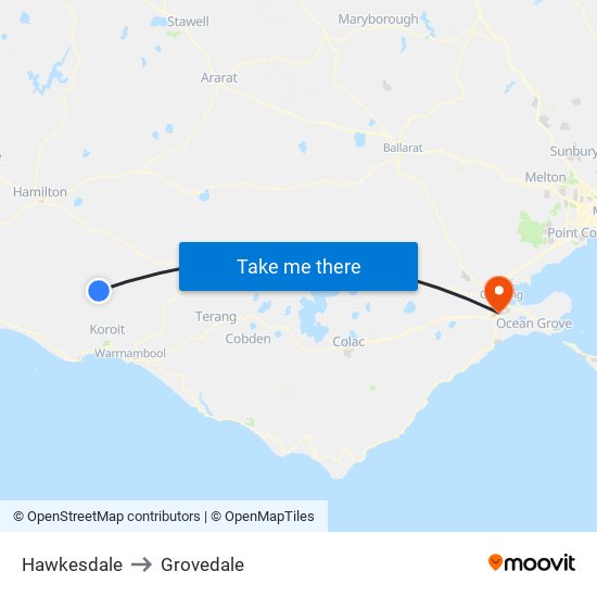 Hawkesdale to Grovedale map