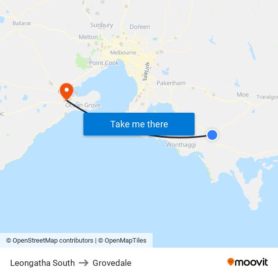 Leongatha South to Grovedale map