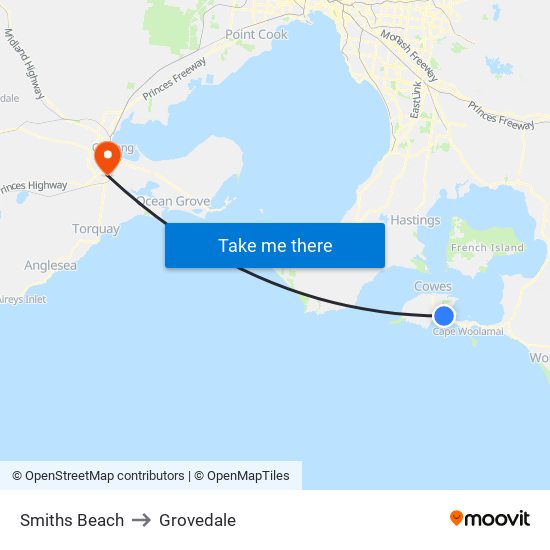 Smiths Beach to Grovedale map