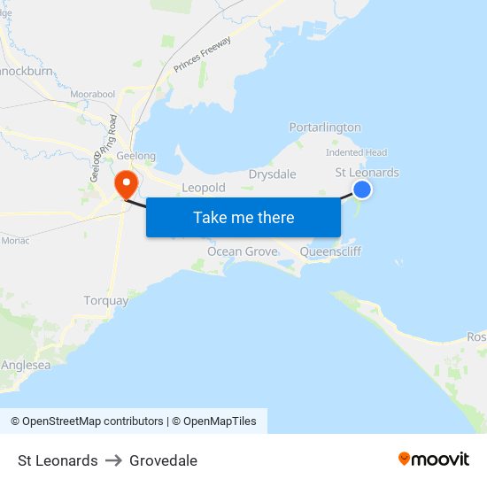 St Leonards to Grovedale map