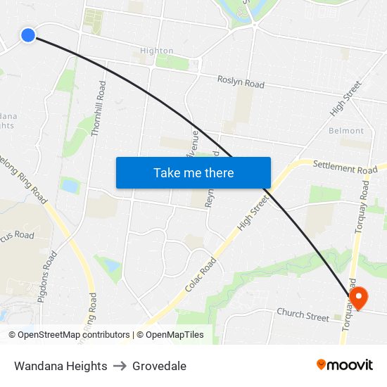 Wandana Heights to Grovedale map