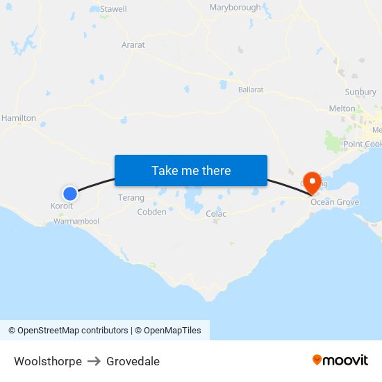 Woolsthorpe to Grovedale map