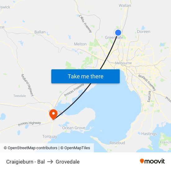 Craigieburn - Bal to Grovedale map