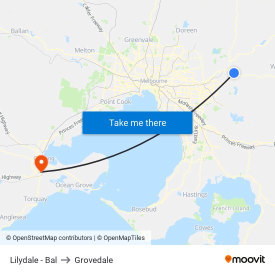 Lilydale - Bal to Grovedale map