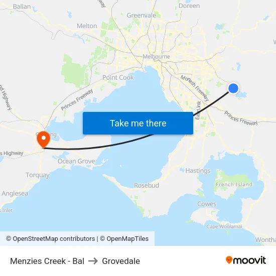 Menzies Creek - Bal to Grovedale map