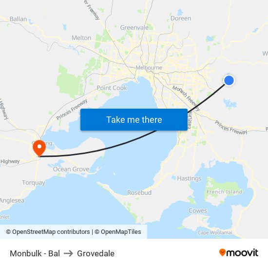 Monbulk - Bal to Grovedale map