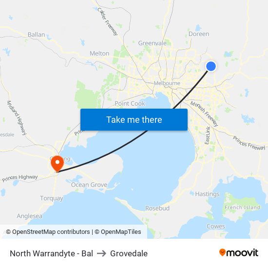 North Warrandyte - Bal to Grovedale map