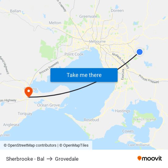 Sherbrooke - Bal to Grovedale map