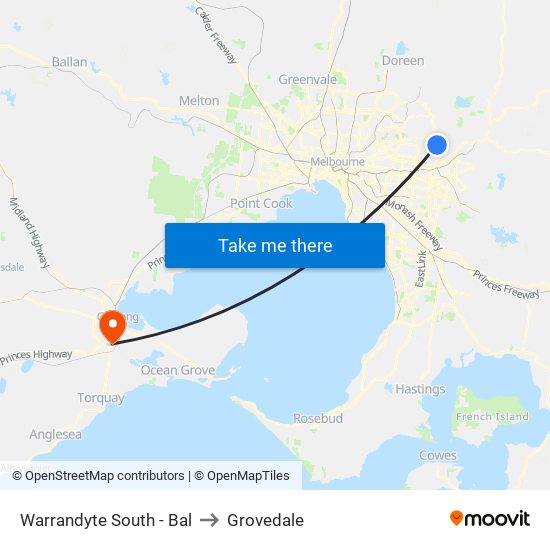 Warrandyte South - Bal to Grovedale map