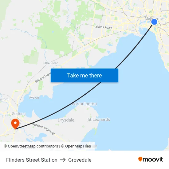 Flinders Street Station to Grovedale map
