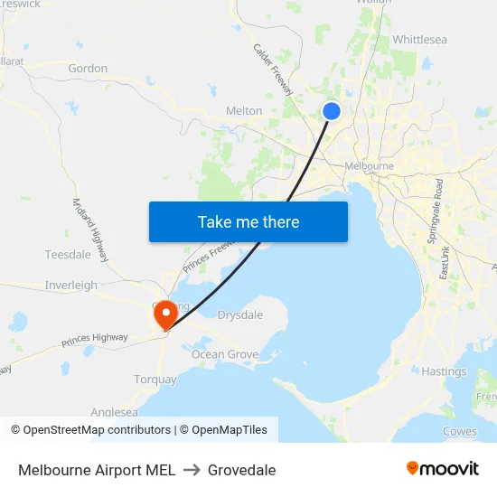 Melbourne Airport MEL to Grovedale map