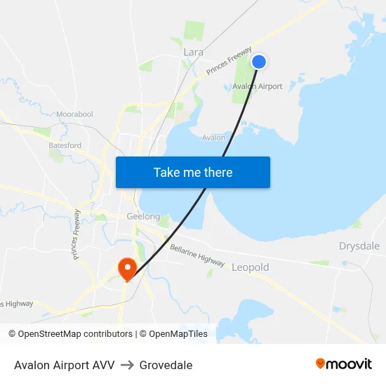 Avalon Airport AVV to Grovedale map