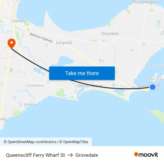 Queenscliff Ferry Wharf St to Grovedale map