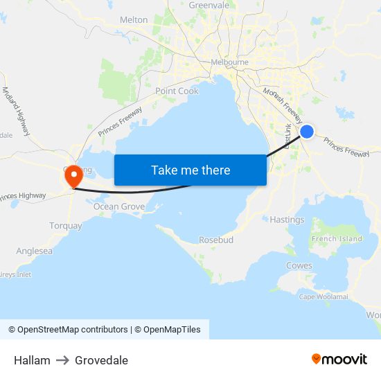 Hallam to Grovedale map