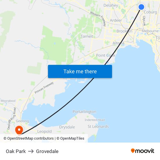 Oak Park to Grovedale map