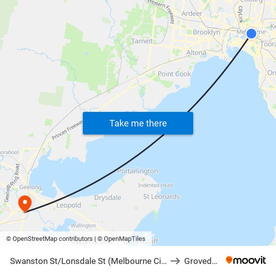 Swanston St/Lonsdale St (Melbourne City) to Grovedale map