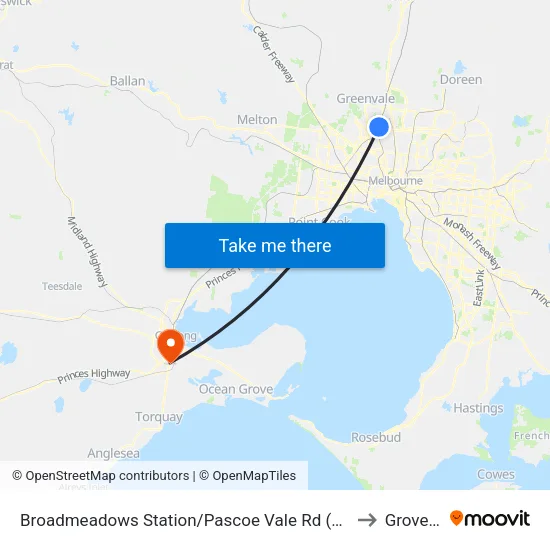 Broadmeadows Station/Pascoe Vale Rd to Grovedale map