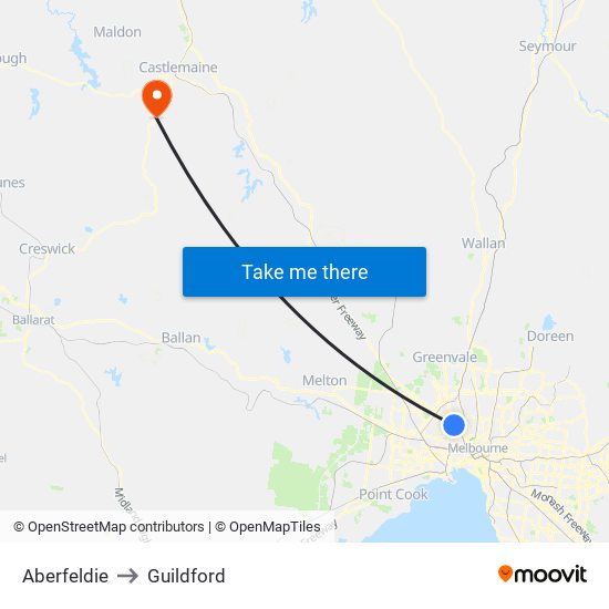 Aberfeldie to Guildford map