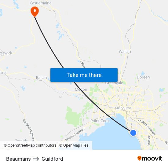 Beaumaris to Guildford map