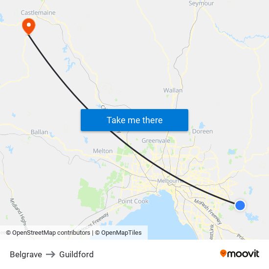 Belgrave to Guildford map