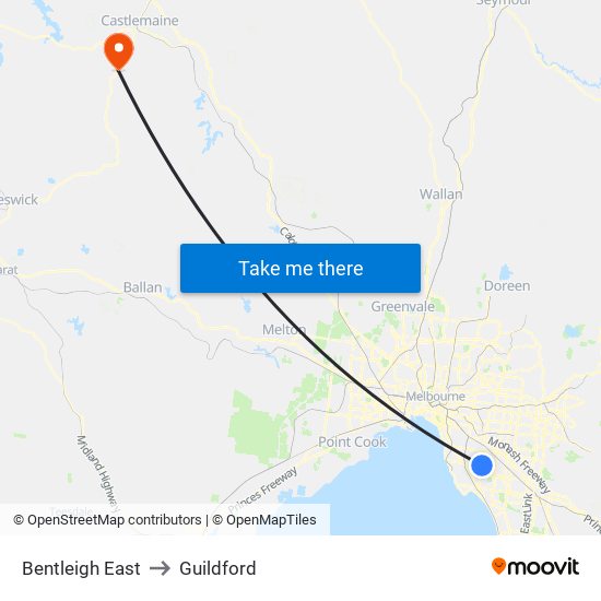 Bentleigh East to Guildford map