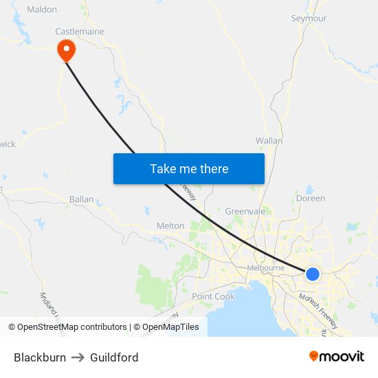 Blackburn to Guildford map