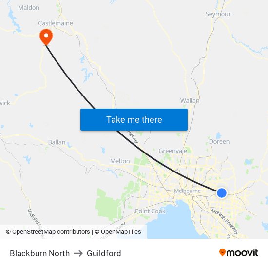 Blackburn North to Guildford map