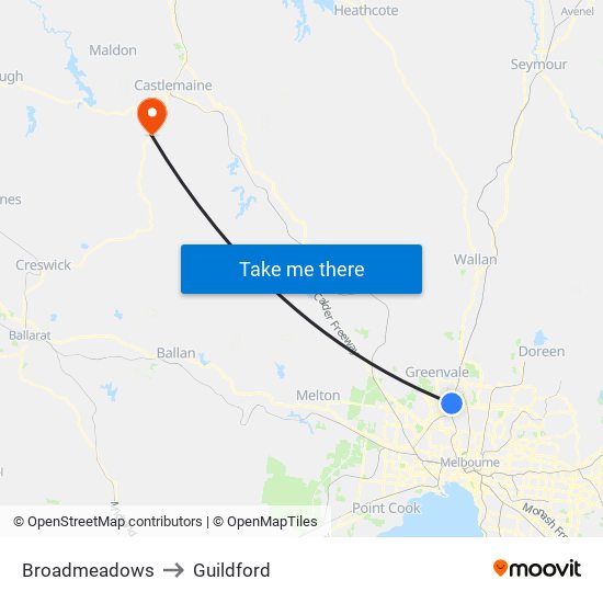 Broadmeadows to Guildford map