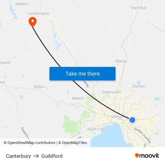 Canterbury to Guildford map