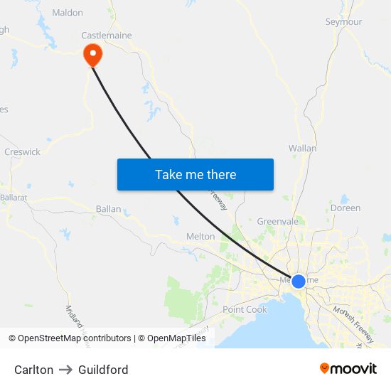 Carlton to Guildford map