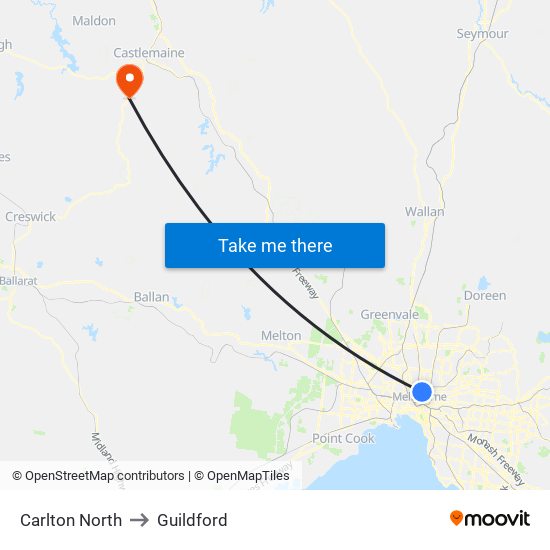 Carlton North to Guildford map