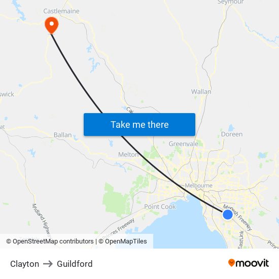 Clayton to Guildford map