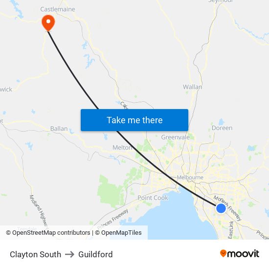 Clayton South to Guildford map