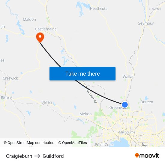 Craigieburn to Guildford map