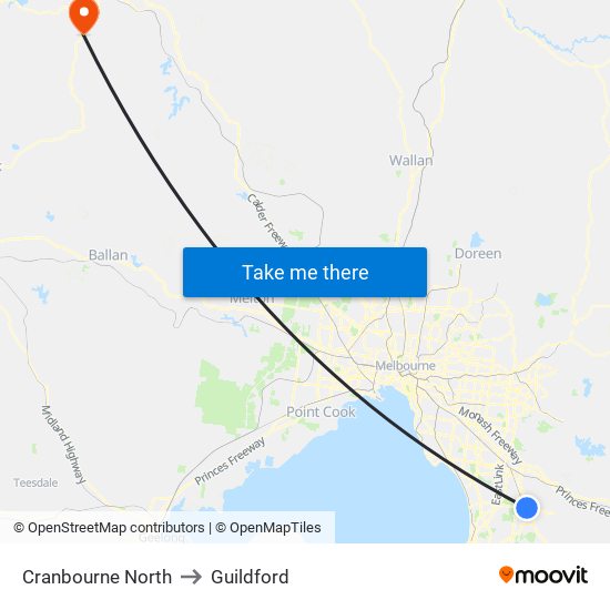 Cranbourne North to Guildford map