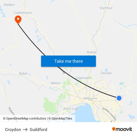 Croydon to Guildford map