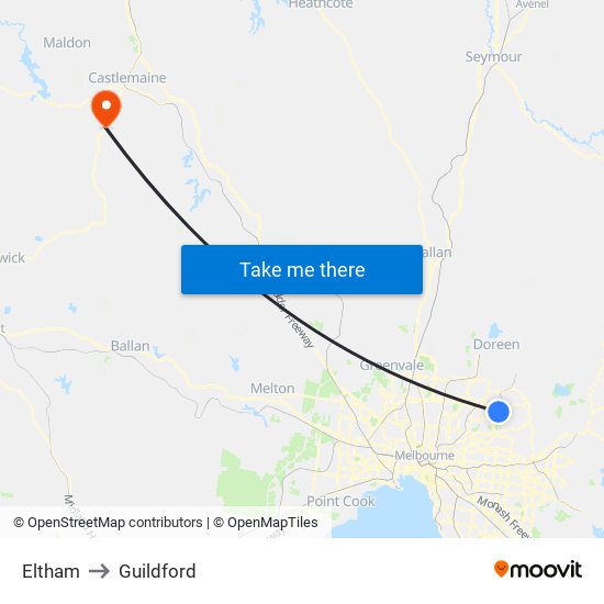 Eltham to Guildford map