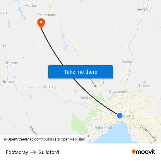 Footscray to Guildford map